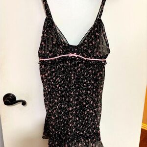 Oscar de la Renta Pink Label Black and Pink Floral Women's Nightgown